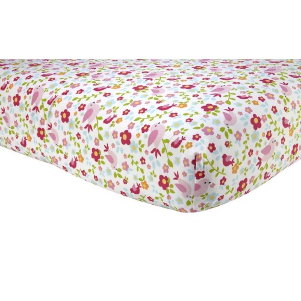 Pink Floral Bird Fitted Crib Sheet by Sadie & Scout